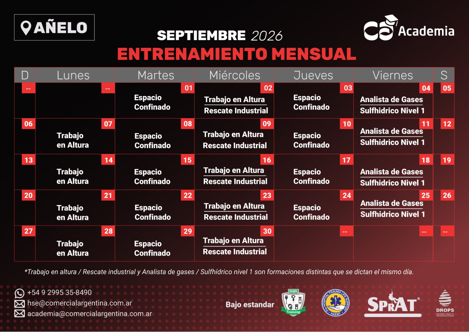 Calendario de Entrenamientos - Septiembre 2026